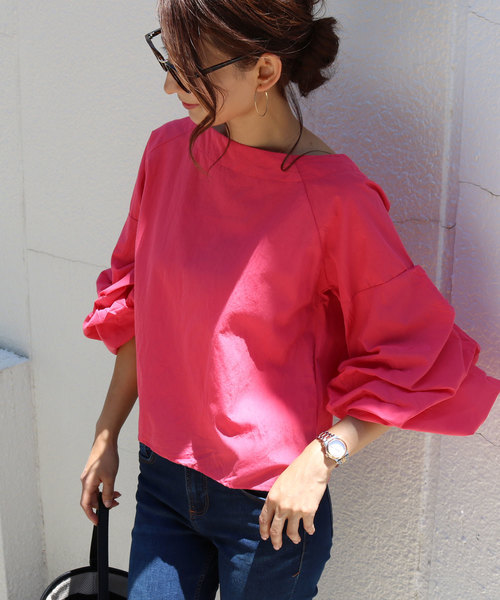 andme（アンドミー）の「袖コンシャスシャツブラウストップス（シャツ/ブラウス・レディース・ブラック/ベージュ/ネイビー/オフホワイト/ピンク・M）」の5枚目の写真