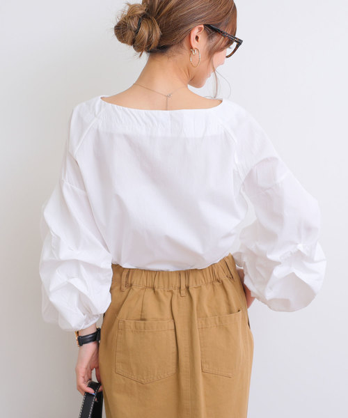 andme（アンドミー）の「袖コンシャスシャツブラウストップス（シャツ/ブラウス・レディース・ブラック/ベージュ/ネイビー/オフホワイト/ピンク・M）」の7枚目の写真