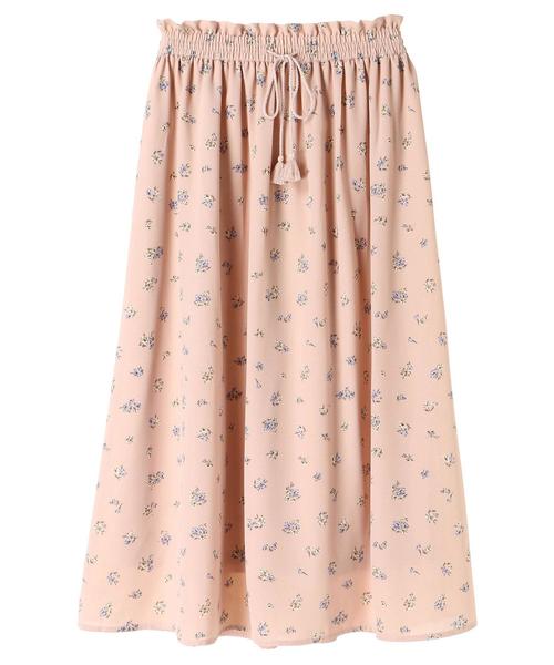 earth music&ecology（アースミュージックアンドエコロジー）の「ウエストタッセル花柄ギャザースカート ●（スカート・レディース・ブラック/ライトイエロー/ライトピンク・FREE）」の6枚目の写真