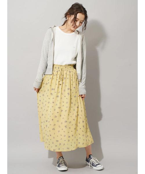 earth music&ecology（アースミュージックアンドエコロジー）の「ウエストタッセル花柄ギャザースカート ●（スカート・レディース・ブラック/ライトイエロー/ライトピンク・FREE）」の15枚目の写真