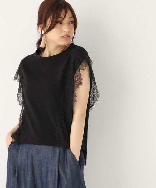 GLOBAL WORK（グローバルワーク）の「カタレースＴ半袖/836568（Tシャツ/カットソー・レディース・ブラック/ネイビー/オフホワイト/ベージュ系その他3・MEDIUM/LARGE）」の3枚目の写真