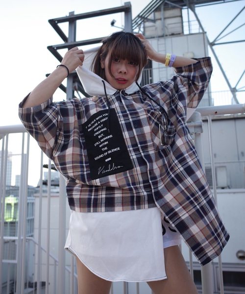 rovtski(ロフトスキー)の「【ビッグシルエット】JERZY CHECK MIX MIX HOOD SHIRT/オーバーサイズ ジャージ チェックミックス フードシャツ(シャツ/ブラウス・レディース・ホワイト×ブラック/ホワイト系その他/ホワイト×イエロー・FREE)」の5枚目の写真