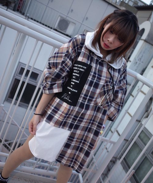 rovtski(ロフトスキー)の「【ビッグシルエット】JERZY CHECK MIX MIX HOOD SHIRT/オーバーサイズ ジャージ チェックミックス フードシャツ(シャツ/ブラウス・レディース・ホワイト×ブラック/ホワイト系その他/ホワイト×イエロー・FREE)」の6枚目の写真