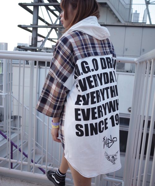 rovtski(ロフトスキー)の「【ビッグシルエット】JERZY CHECK MIX MIX HOOD SHIRT/オーバーサイズ ジャージ チェックミックス フードシャツ(シャツ/ブラウス・レディース・ホワイト×ブラック/ホワイト系その他/ホワイト×イエロー・FREE)」の8枚目の写真