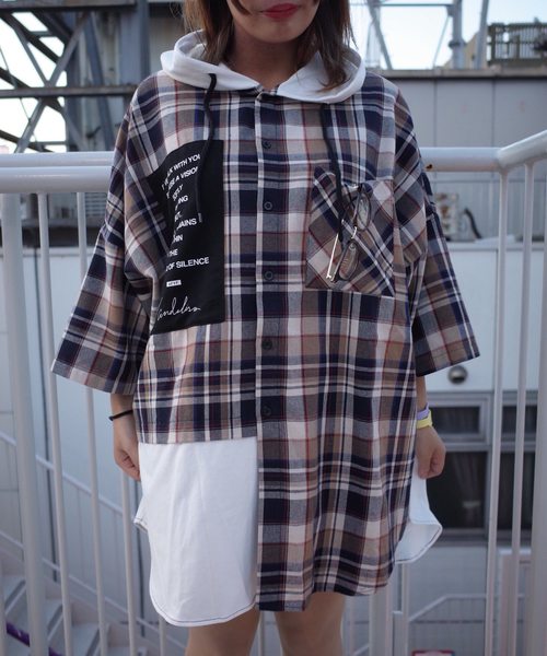 rovtski(ロフトスキー)の「【ビッグシルエット】JERZY CHECK MIX MIX HOOD SHIRT/オーバーサイズ ジャージ チェックミックス フードシャツ(シャツ/ブラウス・レディース・ホワイト×ブラック/ホワイト系その他/ホワイト×イエロー・FREE)」の10枚目の写真