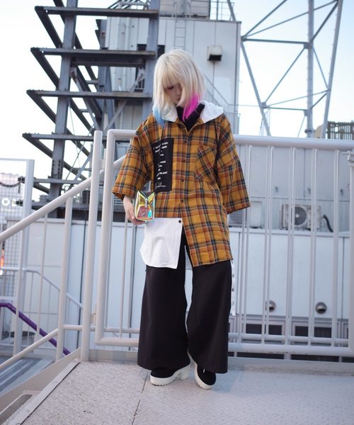rovtski(ロフトスキー)の「【ビッグシルエット】JERZY CHECK MIX MIX HOOD SHIRT/オーバーサイズ ジャージ チェックミックス フードシャツ(シャツ/ブラウス・レディース・ホワイト×ブラック/ホワイト系その他/ホワイト×イエロー・FREE)」の13枚目の写真