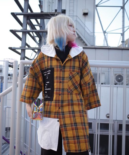 rovtski(ロフトスキー)の「【ビッグシルエット】JERZY CHECK MIX MIX HOOD SHIRT/オーバーサイズ ジャージ チェックミックス フードシャツ(シャツ/ブラウス・レディース・ホワイト×ブラック/ホワイト系その他/ホワイト×イエロー・FREE)」の14枚目の写真