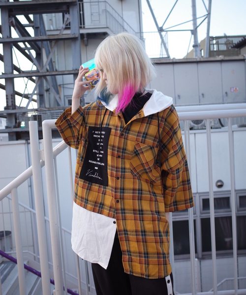rovtski(ロフトスキー)の「【ビッグシルエット】JERZY CHECK MIX MIX HOOD SHIRT/オーバーサイズ ジャージ チェックミックス フードシャツ(シャツ/ブラウス・レディース・ホワイト×ブラック/ホワイト系その他/ホワイト×イエロー・FREE)」の15枚目の写真