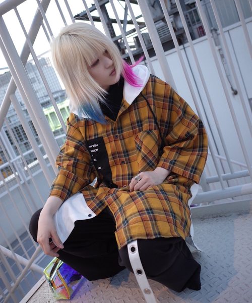 rovtski(ロフトスキー)の「【ビッグシルエット】JERZY CHECK MIX MIX HOOD SHIRT/オーバーサイズ ジャージ チェックミックス フードシャツ(シャツ/ブラウス・レディース・ホワイト×ブラック/ホワイト系その他/ホワイト×イエロー・FREE)」の16枚目の写真