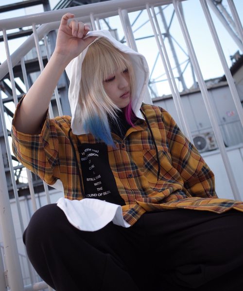 rovtski(ロフトスキー)の「【ビッグシルエット】JERZY CHECK MIX MIX HOOD SHIRT/オーバーサイズ ジャージ チェックミックス フードシャツ(シャツ/ブラウス・レディース・ホワイト×ブラック/ホワイト系その他/ホワイト×イエロー・FREE)」の17枚目の写真