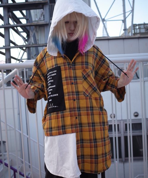 rovtski(ロフトスキー)の「【ビッグシルエット】JERZY CHECK MIX MIX HOOD SHIRT/オーバーサイズ ジャージ チェックミックス フードシャツ(シャツ/ブラウス・レディース・ホワイト×ブラック/ホワイト系その他/ホワイト×イエロー・FREE)」の18枚目の写真