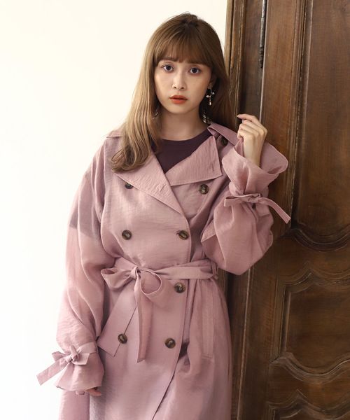 ナイスクラップ シースルートレンチコート　ピンク one after another NICE CLAUPのトレンチコート（ピンク系）を