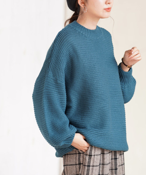 rps(アールピーエス)の「ボリューム袖ガーター編みニットプルオーバー(ニット/セーター・レディース・ブラウン/キャメル/ブルーグリーン/アイボリー・M)」の3枚目の写真