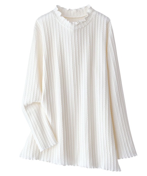 BELLUNA（ベルーナ）の「ふんわりケーブル柄ハイネックプルオーバー（Tシャツ/カットソー・レディース・ブラック/オフホワイト/パープル系その他/モカ/杢グレー・MEDIUM/LARGE/X-LARGE）」の2枚目の写真