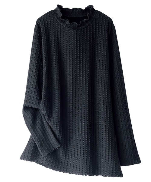 BELLUNA（ベルーナ）の「ふんわりケーブル柄ハイネックプルオーバー（Tシャツ/カットソー・レディース・ブラック/オフホワイト/パープル系その他/モカ/杢グレー・MEDIUM/LARGE/X-LARGE）」の7枚目の写真