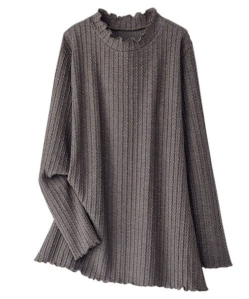 BELLUNA（ベルーナ）の「ふんわりケーブル柄ハイネックプルオーバー（Tシャツ/カットソー・レディース・ブラック/オフホワイト/パープル系その他/モカ/杢グレー・MEDIUM/LARGE/X-LARGE）」の8枚目の写真