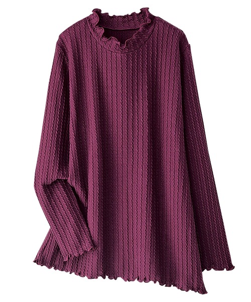 BELLUNA（ベルーナ）の「ふんわりケーブル柄ハイネックプルオーバー（Tシャツ/カットソー・レディース・ブラック/オフホワイト/パープル系その他/モカ/杢グレー・MEDIUM/LARGE/X-LARGE）」の9枚目の写真