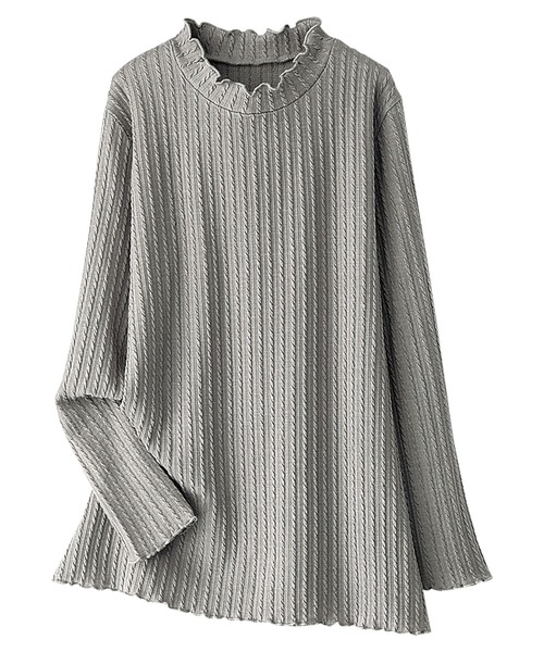 BELLUNA（ベルーナ）の「ふんわりケーブル柄ハイネックプルオーバー（Tシャツ/カットソー・レディース・ブラック/オフホワイト/パープル系その他/モカ/杢グレー・MEDIUM/LARGE/X-LARGE）」の18枚目の写真