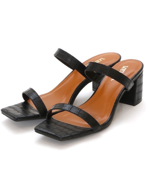 VIVIAN（ヴィヴィアン）の「スクエアトゥダブルストラップミュールサンダル（サンダル・レディース・Royal/D/ブラック×グリーン/E/パイソン・SS/S/M/L/LL）」の12枚目の写真