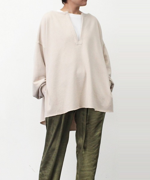 STYLEBLOCK（スタイルブロック）の「裏毛スウェットビッグシルエットキーネック（Tシャツ/カットソー・レディース・モカ/ブルー/ベージュ/ピンク/カーキ・M）」の3枚目の写真