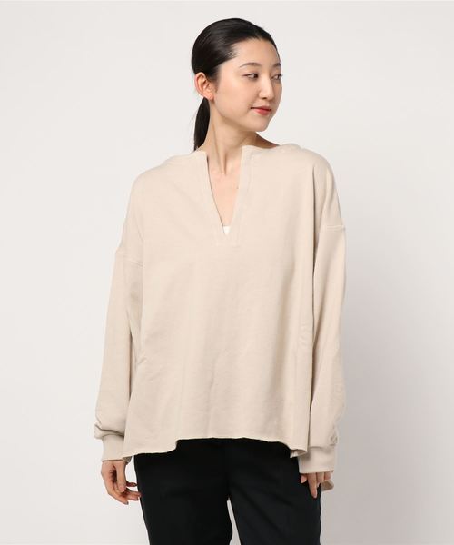 STYLEBLOCK（スタイルブロック）の「裏毛スウェットビッグシルエットキーネック（Tシャツ/カットソー・レディース・モカ/ブルー/ベージュ/ピンク/カーキ・M）」の8枚目の写真