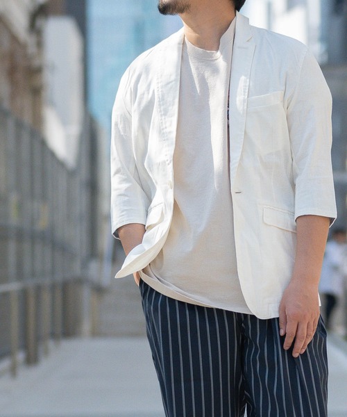 JOHN'S CLOSET（ジョンズクローゼット）の「【i】綿麻ストレッチ7分テーラードジャケット（テーラードジャケット・メンズ・ベージュ/ブラック/ネイビー/キナリ/カーキ・X-LARGE/MEDIUM/LARGE）」の2枚目の写真