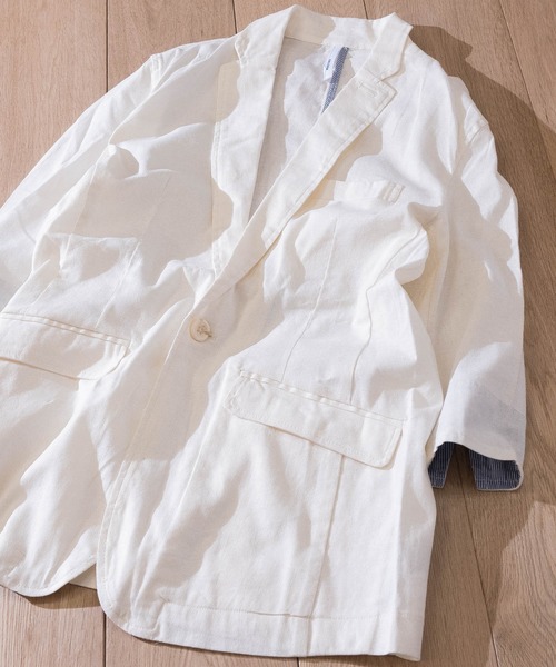 JOHN'S CLOSET（ジョンズクローゼット）の「【i】綿麻ストレッチ7分テーラードジャケット（テーラードジャケット・メンズ・ベージュ/ブラック/ネイビー/キナリ/カーキ・X-LARGE/MEDIUM/LARGE）」の11枚目の写真