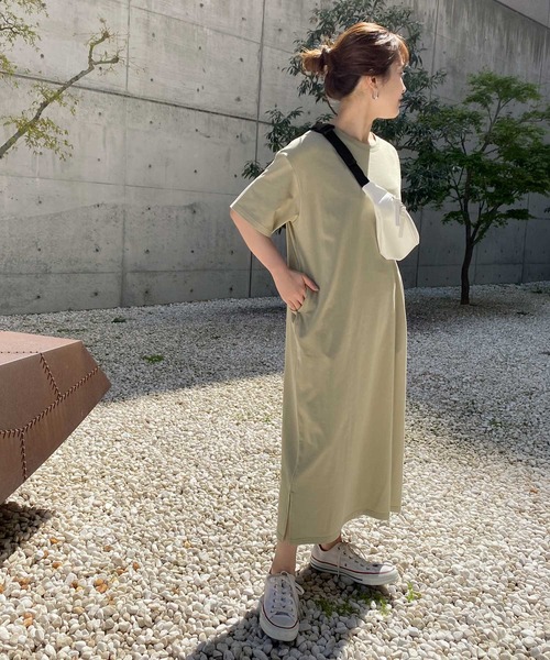 KOBE LETTUCE(コウベレタス)の「選べる2丈シンプルTシャツワンピース(ワンピース・レディース・ブラック/オフホワイト/ライトカーキ/ホワイト系その他/ブラック系その他/グリーン系その他/パープル系その他/キャメル/イエロー系その他/パープル系その他2・1/2)」の7枚目の写真