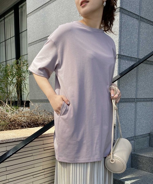 KOBE LETTUCE(コウベレタス)の「選べる2丈シンプルTシャツワンピース(ワンピース・レディース・ブラック/オフホワイト/ライトカーキ/ホワイト系その他/ブラック系その他/グリーン系その他/パープル系その他/キャメル/イエロー系その他/パープル系その他2・1/2)」の8枚目の写真
