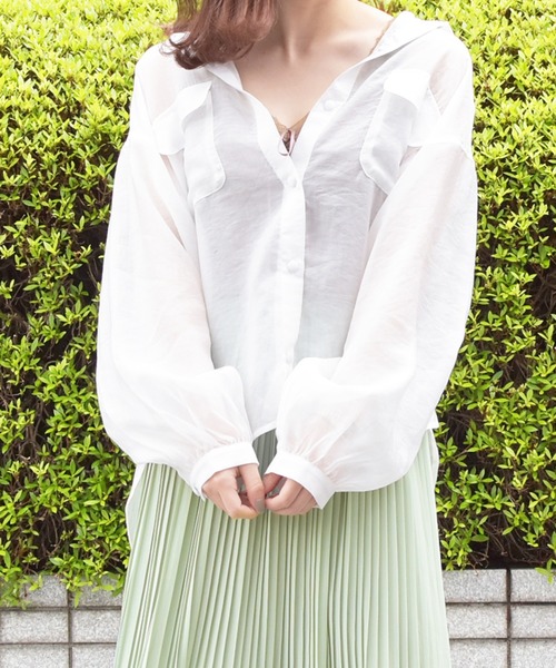 PairPair（ペアペア）の「シアーボリュームスリーブブラウス（シャツ/ブラウス・レディース・ブルー/スモークピンク/ミント/オフホワイト・FREE）」の15枚目の写真