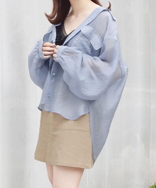 PairPair（ペアペア）の「シアーボリュームスリーブブラウス（シャツ/ブラウス・レディース・ブルー/スモークピンク/ミント/オフホワイト・FREE）」の9枚目の写真