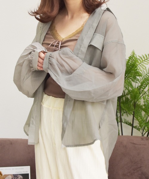 PairPair（ペアペア）の「シアーボリュームスリーブブラウス（シャツ/ブラウス・レディース・ブルー/スモークピンク/ミント/オフホワイト・FREE）」の19枚目の写真