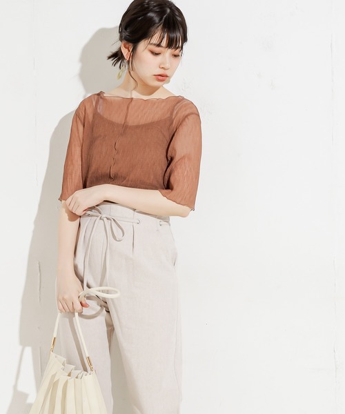 natural couture（ナチュラルクチュール）の「くしゅくしゅシアーブラウス+キャミソールセット（シャツ/ブラウス・レディース・ブラック/サックスブルー/アイボリー/モカ・FREE）」の12枚目の写真