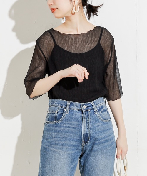 natural couture（ナチュラルクチュール）の「くしゅくしゅシアーブラウス+キャミソールセット（シャツ/ブラウス・レディース・ブラック/サックスブルー/アイボリー/モカ・FREE）」の10枚目の写真