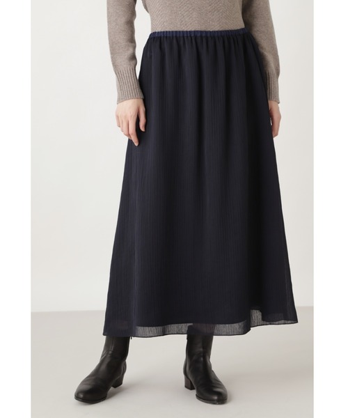 human woman(ヒューマンウーマン)の「ダブル楊柳スカート(スカート・レディース・ブラウン/ネイビー・SMALL/MEDIUM)」の2枚目の写真
