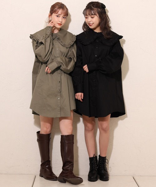 one after another NICE CLAUP(ワンアフターアナザーナイスクラップ)の「フリル大きな襟ブラウス(シャツ/ブラウス・レディース・ブラック/オフホワイト/モカ・FREE)」の13枚目の写真