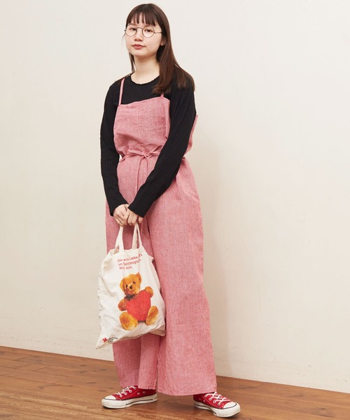 fig London フィグロンドン リネンサスペンダーワイドパンツ サロペット fig London（フィグロンドン）の「○blossom CHECK pants