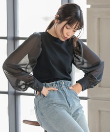 シャイニーシアースリーブニットトップス