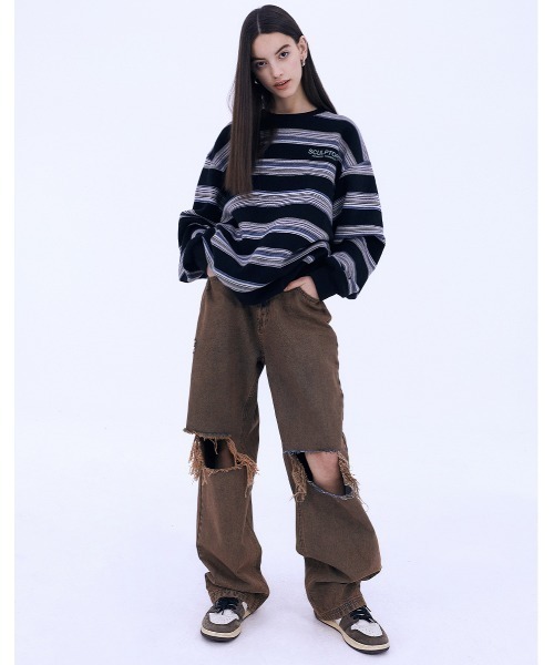 SCULPTOR（スカルプター）の「STRIPE VINTAGE SWEATSHIRT/ストライプビンテージスウェット（スウェット・レディース・ブラック/アイボリー・MEDIUM/LARGE）」の12枚目の写真