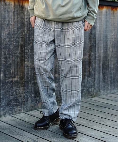 Standard Standard チェックパンツ ワイドパンツ ブルースタンダード のファッション Blue その他パンツ Blue セール Standard ウエストゴム イージーパンツ仕様 その他パンツ Blue