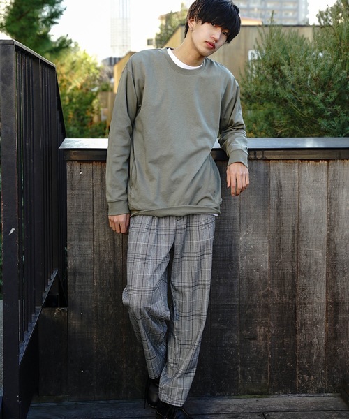 Standard Standard チェックパンツ ワイドパンツ ブルースタンダード のファッション Blue その他パンツ Blue セール Standard ウエストゴム イージーパンツ仕様 その他パンツ Blue