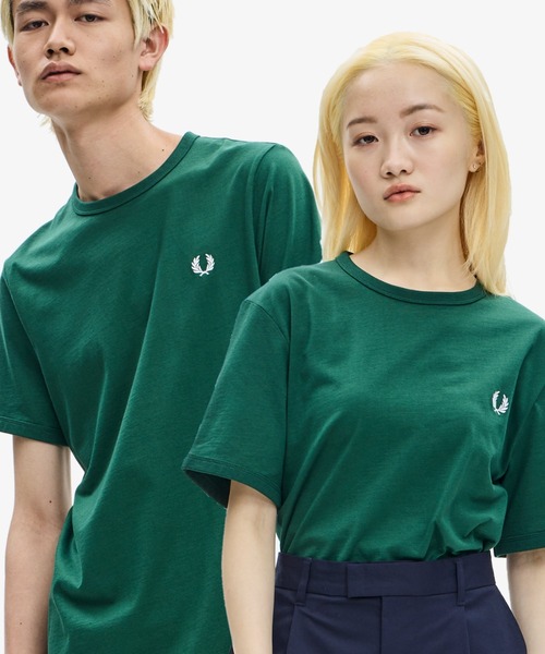FRED PERRY フレッドペリー ロンT ロゴ 緑 フレッドペリー FRED PERRY/クロップド リンガー Tシャツ/G9163