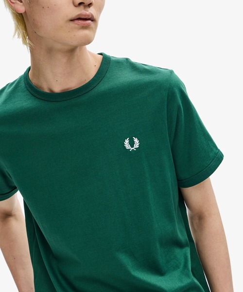 Tシャツ・カットソー FRED PERRY Men T-shirt Green M3519 X89 Ringer T-Shirt - Court Green | Men's T-Shirts | Designer T