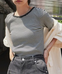 Auntie Rosa Holiday（アンティローザホリデー）の「ハーフスリーブリブボーダーCT（Tシャツ/カットソー）」