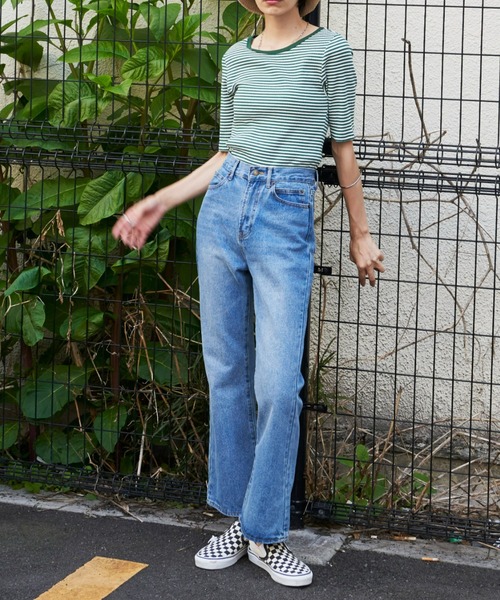 Auntie Rosa Holiday(アンティローザホリデー)の「ハーフスリーブリブボーダーCT(Tシャツ/カットソー・レディース・ブラック/ネイビー/グリーン・FREE)」の5枚目の写真