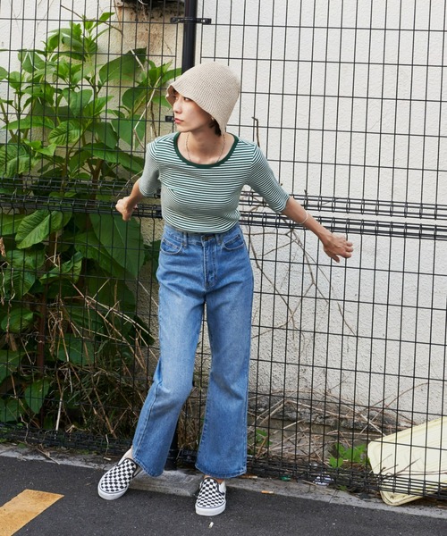 Auntie Rosa Holiday(アンティローザホリデー)の「ハーフスリーブリブボーダーCT(Tシャツ/カットソー・レディース・ブラック/ネイビー/グリーン・FREE)」の6枚目の写真