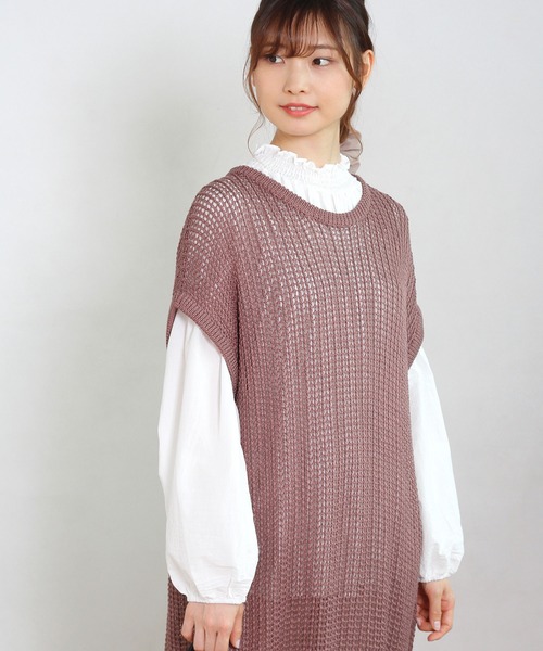 Crisp（クリスプ）の「バックリボンメッシュワンピース（ワンピース・レディース・ブラウン/イエロー・FREE）」の3枚目の写真