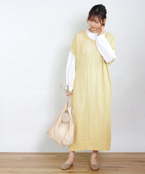 Crisp（クリスプ）の「バックリボンメッシュワンピース（ワンピース・レディース・ブラウン/イエロー・FREE）」の12枚目の写真