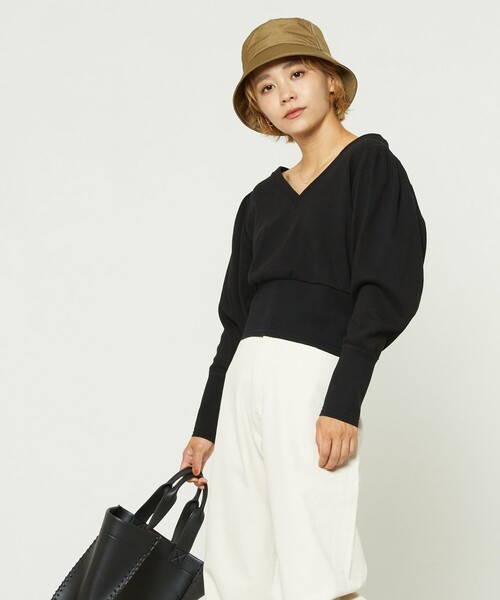 FREAK'S STORE（フリークスストア）の「Healthknit × FREAK'S STORE/フリークスストア 別注Vネックパフスリーブトップス（Tシャツ/カットソー・レディース・グリーン/ブラック/オフホワイト・ﾌﾘ-）」の13枚目の写真