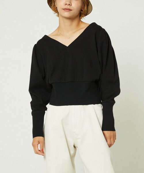 FREAK'S STORE（フリークスストア）の「Healthknit × FREAK'S STORE/フリークスストア 別注Vネックパフスリーブトップス（Tシャツ/カットソー・レディース・グリーン/ブラック/オフホワイト・ﾌﾘ-）」の10枚目の写真